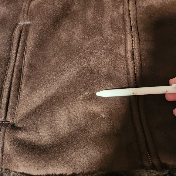 Sonoma Life+Style Womems Sz L Coat Brown Faux Suede & Fur Lined Hooded Pockets - Picture 9 of 12